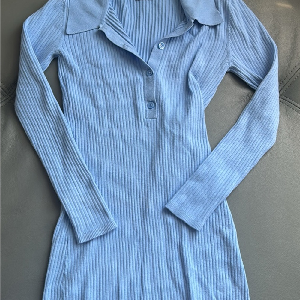 Light Blue Ribbed Knit Dress - Aritzia